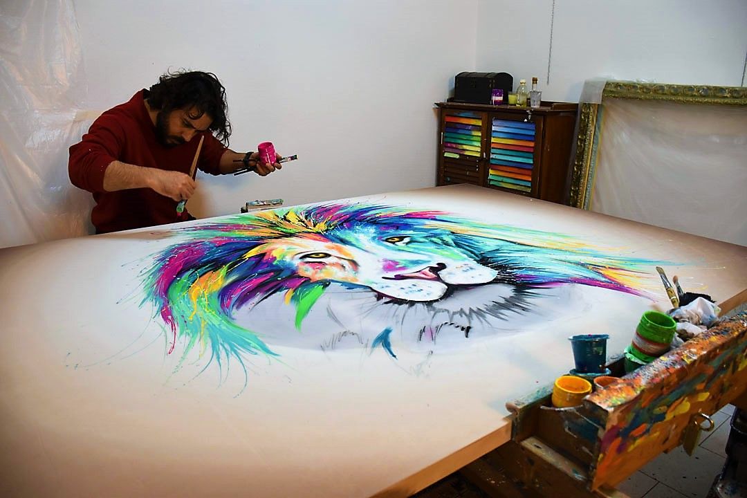 Quadro Leone e Leonessa opere della mia Pop Art Color  - Giornata internazionale del disegno