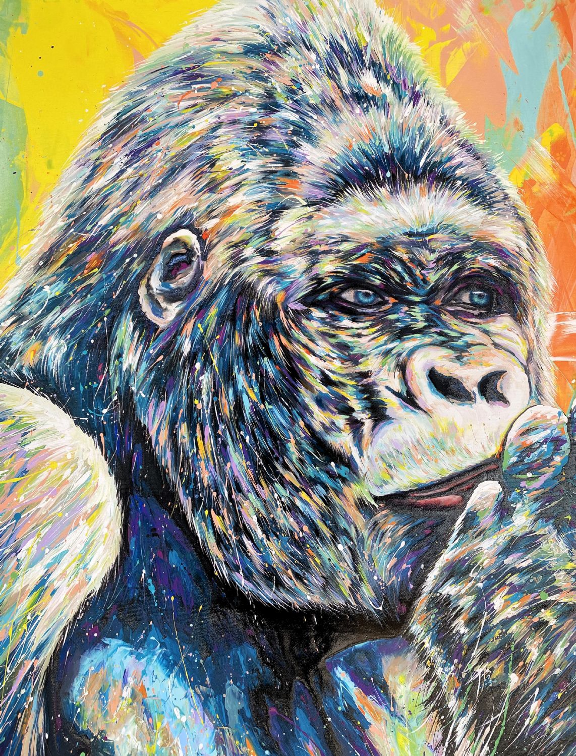 Gorilla e colibrì stampa su canvas retouchè