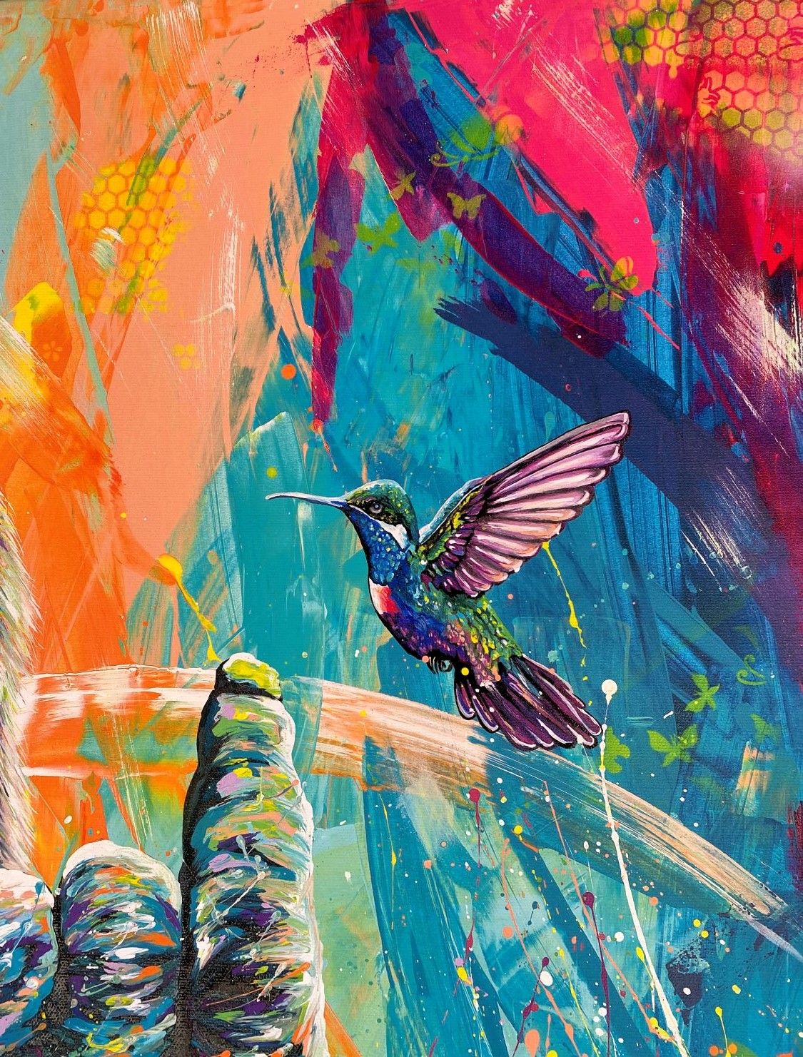 Gorilla e colibrì stampa su canvas retouchè