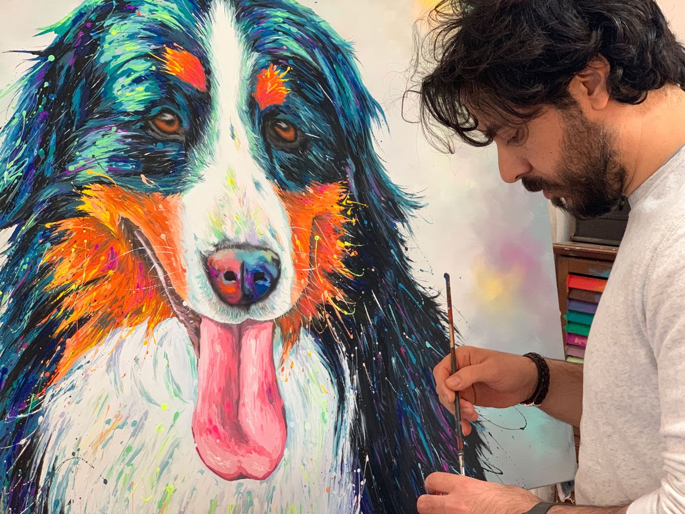 Ritratti animali pop color Bovaro del Bernese - Watson